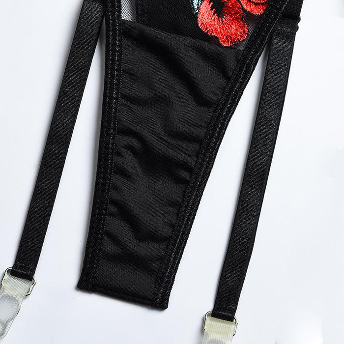 Women's Classic Embroidered Underwear Sexy Mesh Lingerie Set