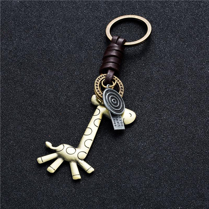 Vintage giraffe leather Keychains creative small gift hand woven car key pendant