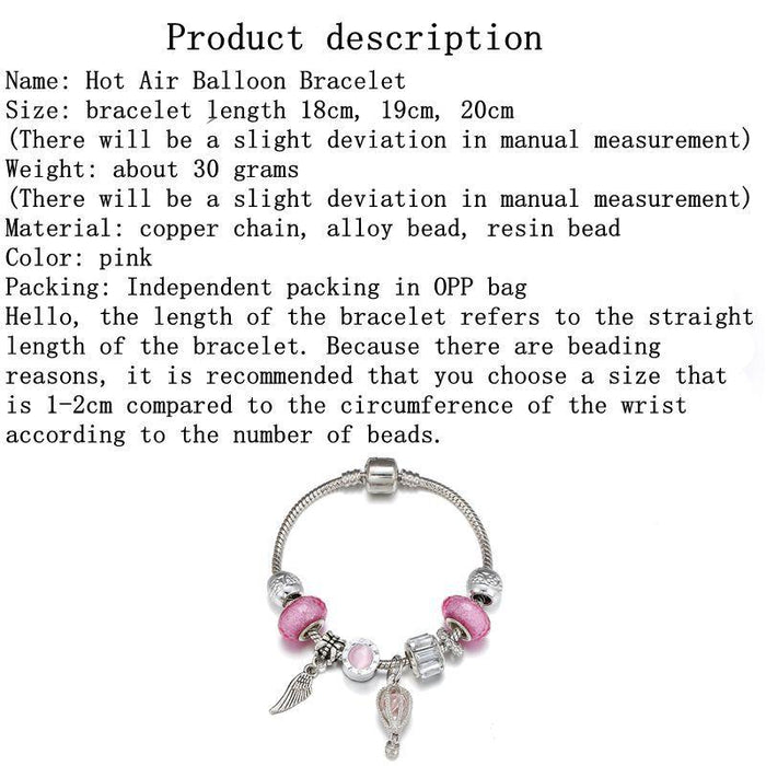 Pink hot air balloon Wing Pendant Bracelet