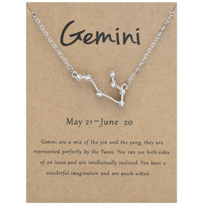 Twelve Constellations Diamond Inlaid Brown Card Clavicle Chain