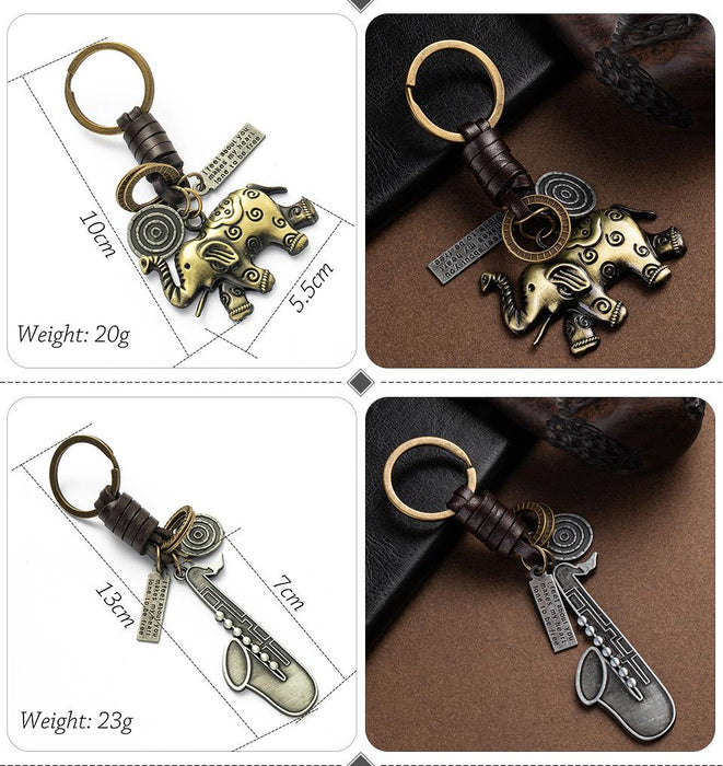 Vintage punk style leather metal Keychains creative small gift hand woven car Keychains pendant