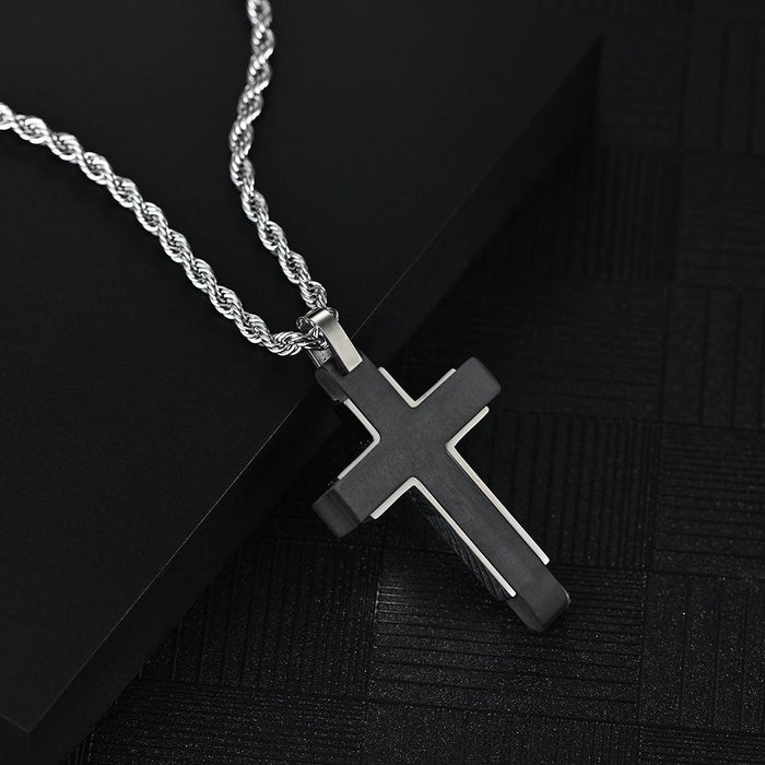 Men's Forged Carbon Fiber Pendant Stainless Steel Necklace