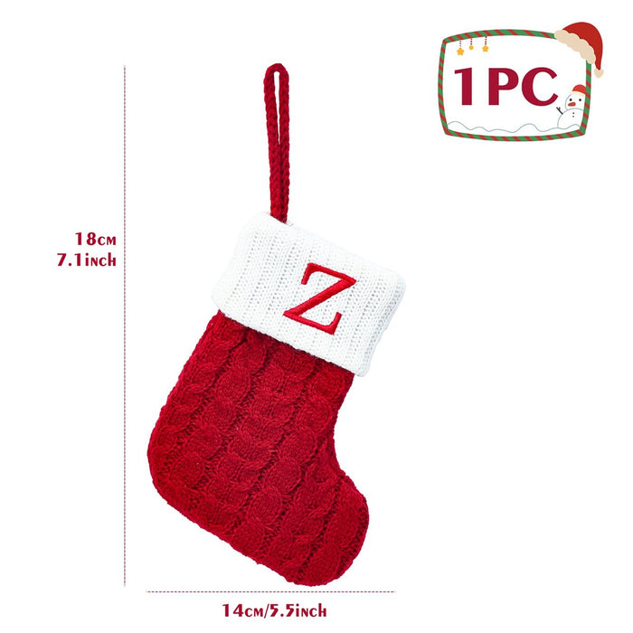 Christmas Socks Knitting Red Snowflake Alphabet Letters Decoration