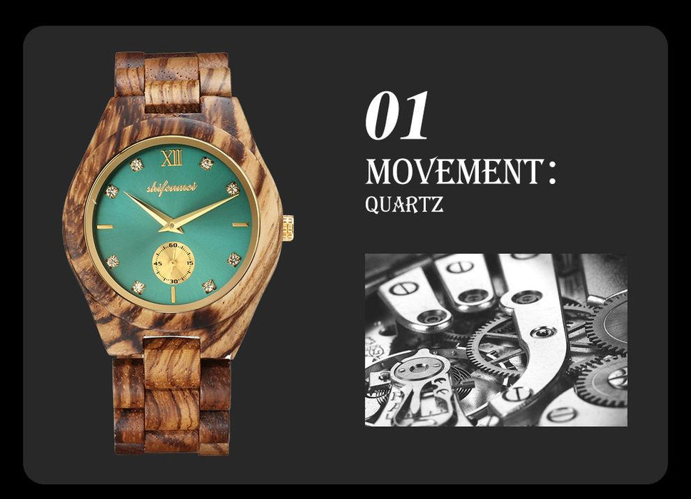 New Multifunctional Advanced Green Wood Quartz Watch