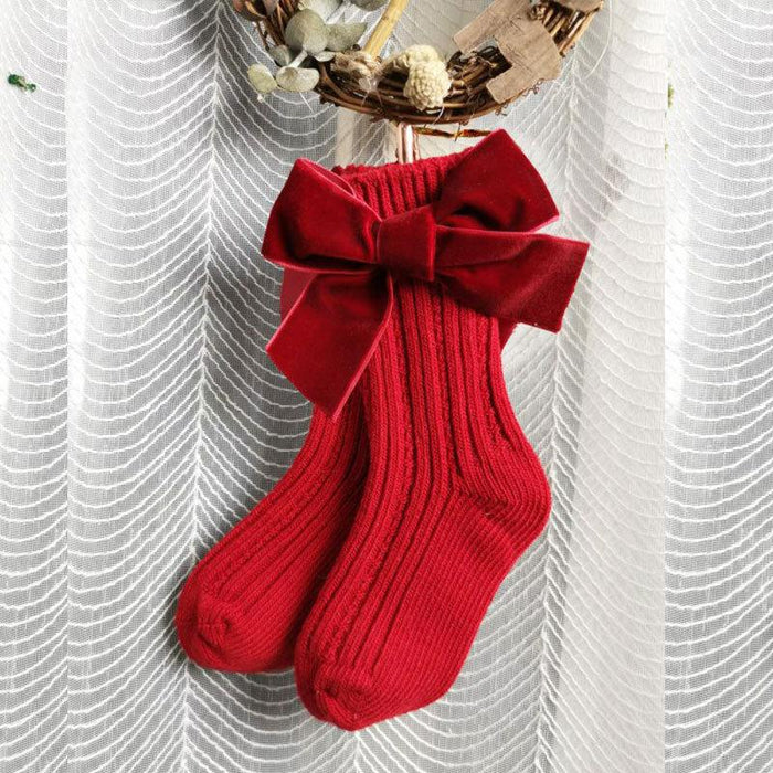 Winter Kids Knee High Big Bow Christmas Socks