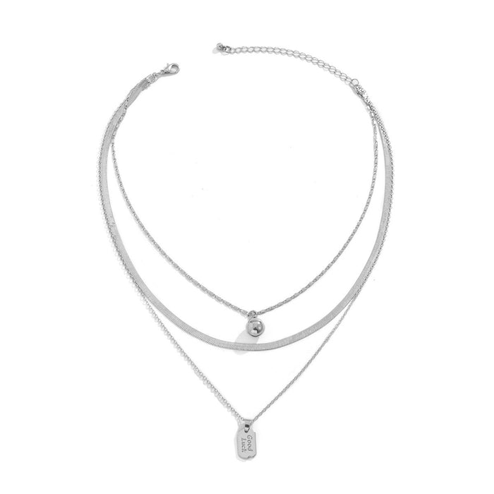 Simple Geometric Ball Snake Bone Chain Square Brand Pendant Necklace