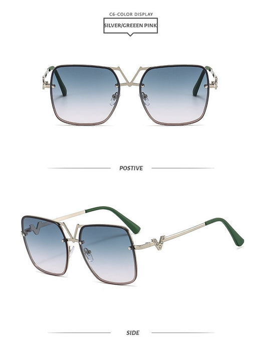 Square metal sunglasses V-shaped diamond inlay