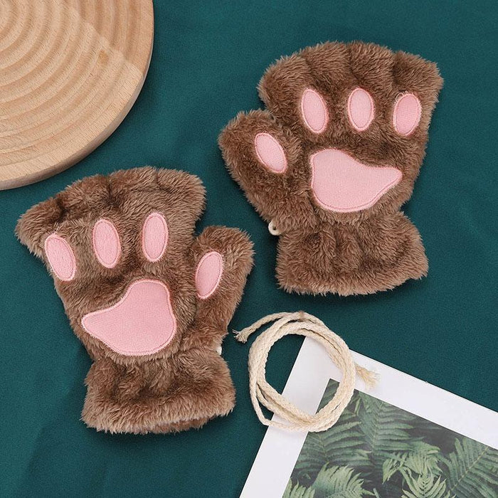 Women Cartoon Gloves Student Winter Fingerless Warmth Padded Gloves