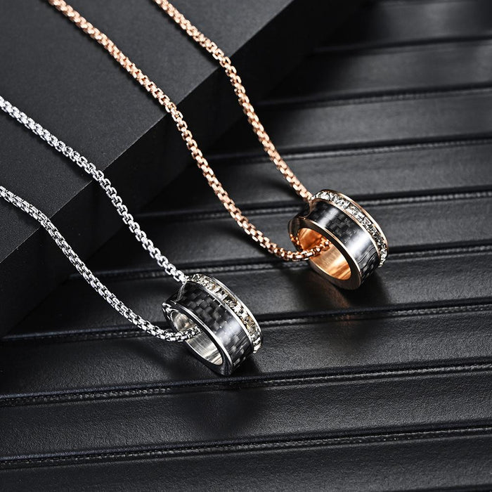 Classic Carbon Fiber Stainless Steel Couple Pendant Necklace