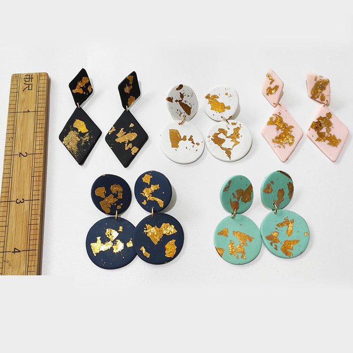 Geometric Soft Earrings Gold Foil, Hand-made Soft Clay Earrings, Clay Earthen Jewelry, Earrings