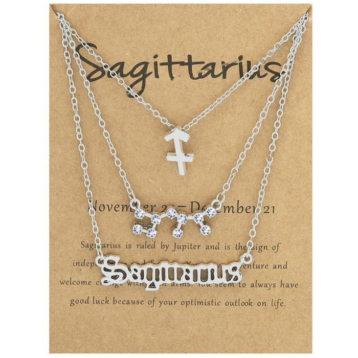 Twelve Constellations Retro Alphabet Symbol Diamond Set Three Piece Necklace