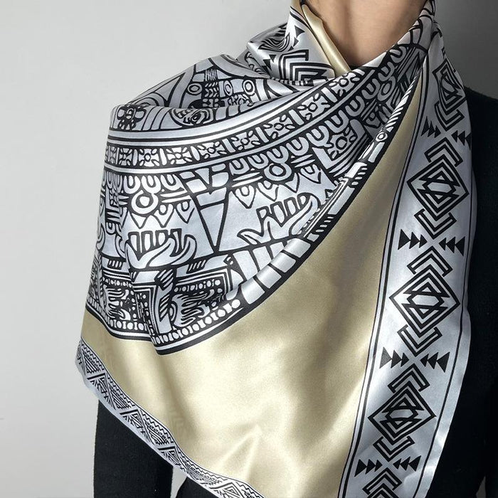 Retro Mysterious Compass Ancient Aztec National Style 90cm Square Towel