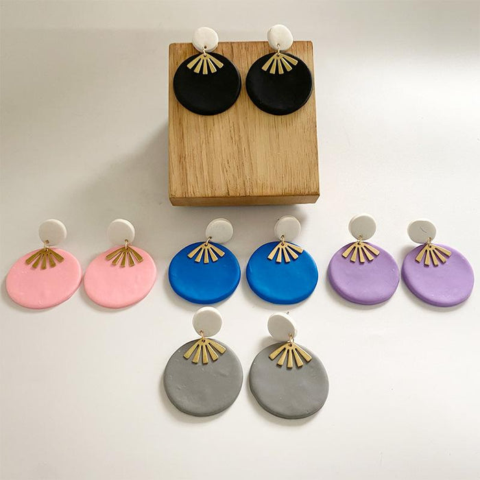 New Jewelry Multicolor Art Geometry Handmade Clay Soft Pottery Earrings Female
