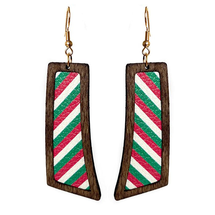 Fashion Vintage Striped Stars Women Wooden Earrings