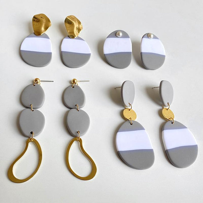 Pearl Gray Clay Soft Pottery Earrings Earrings Earrings Earrings Jewelry Irregular Geometry