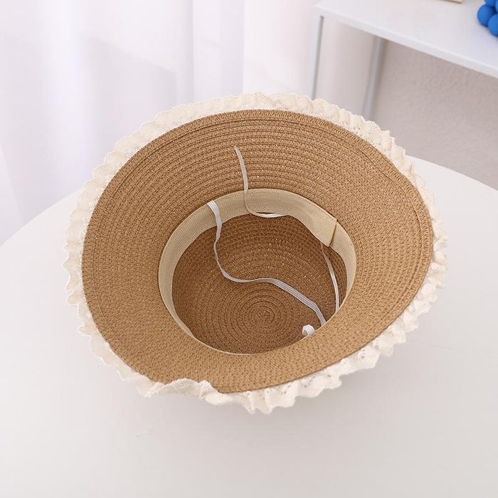 Trendy Three-color Button Children's Lace Straw Hat Bag Set