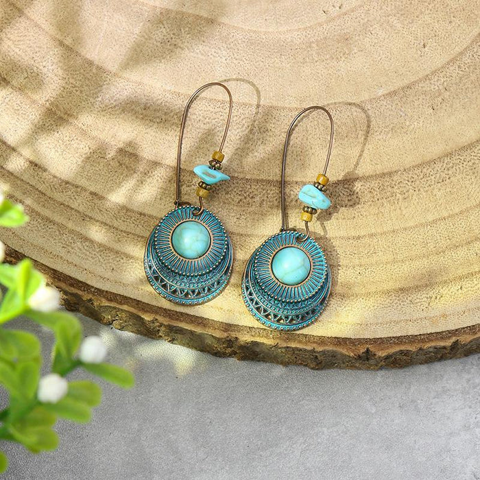 Boho Ethnic Vintage Green Stone Earrings