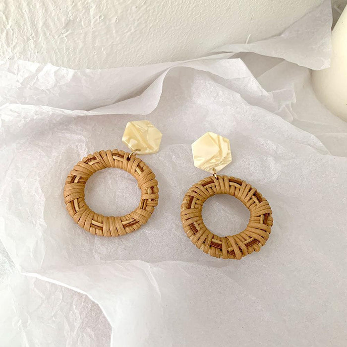 Retro Exaggerated Acrylic Resin Geometric Circular Rattan Earrings Jewelry