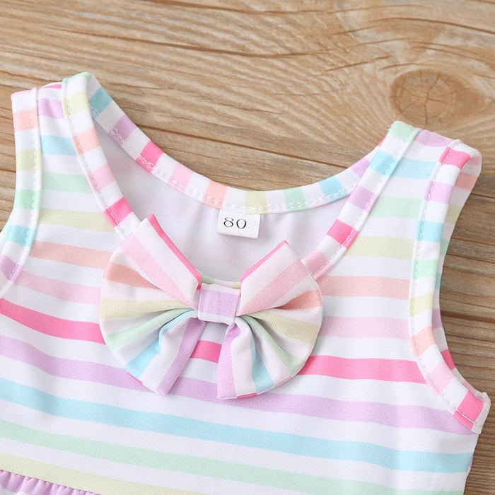 Girls Summer Split Swimsuit Color Stripe Bow Kid's Swimming Supplies