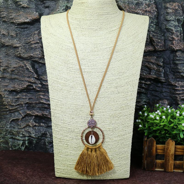 Women's Fashion Hollow Out Tassel Pendant Earring Necklace Set