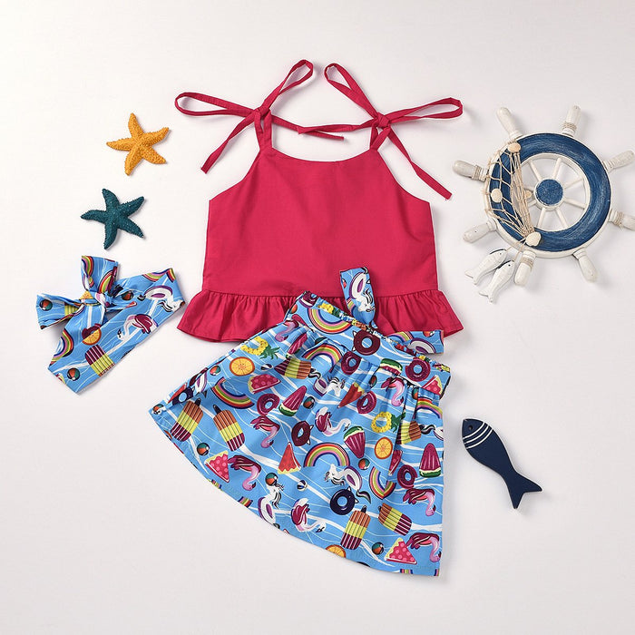 Suspender top cartoon cute fruit printed short skirt skirt skirt Headband