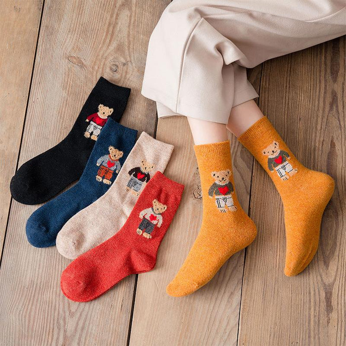 Cartoon Bear Socks Women Autumn Winter Thick Warm Socks