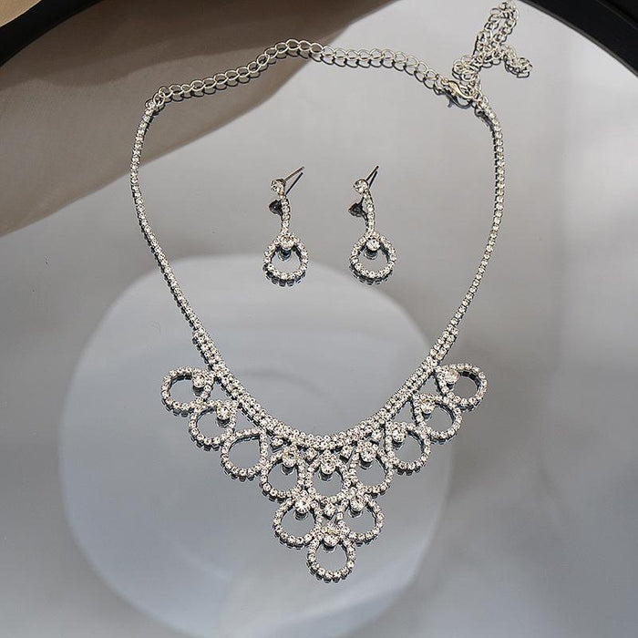 New Women's Fashion Rhinestone Necklace Earring Set