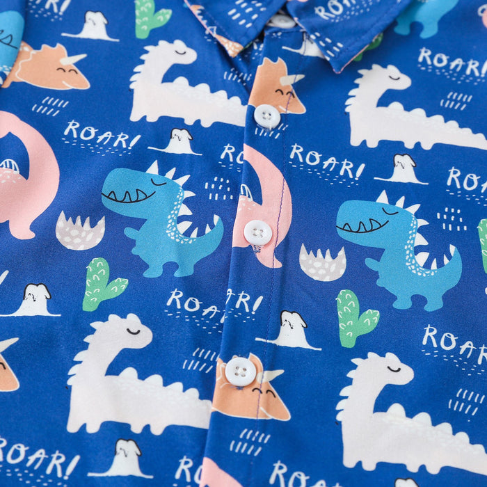 Boy's Dinosaur Printed Short Sleeved Shirt Two-piece Set