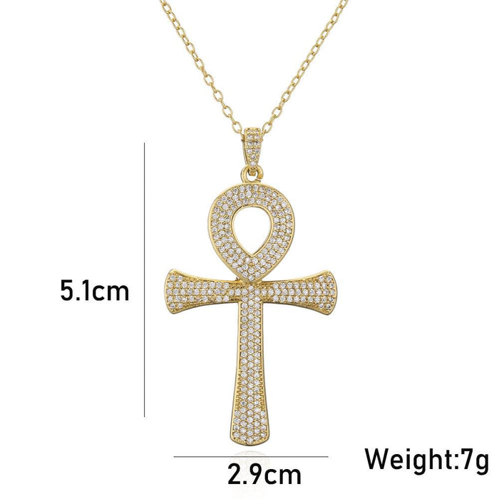 Stylish Vintage Anka Cross Pendant Zircon Necklace