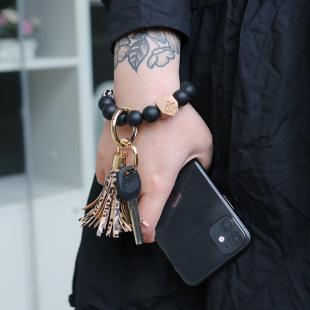 Silicone Leather PU Tassel Card Bag Bracelet Keychain