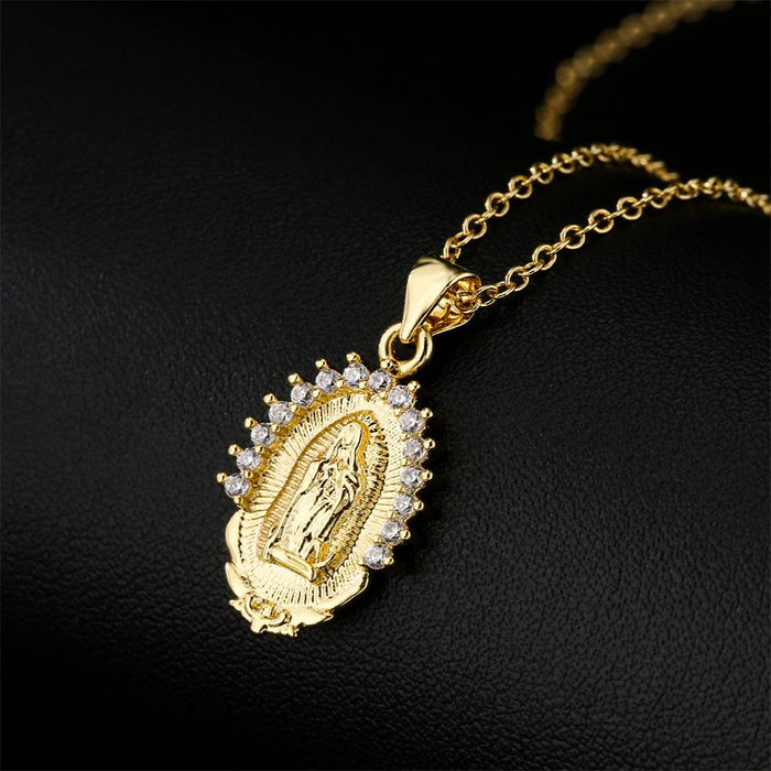 Zircon Virgin Mary Pendant Necklace Religious Gift