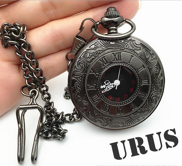 Vintage Charm Black Unisex Fashion Roman Number Quartz Steampunk Pocket Watch