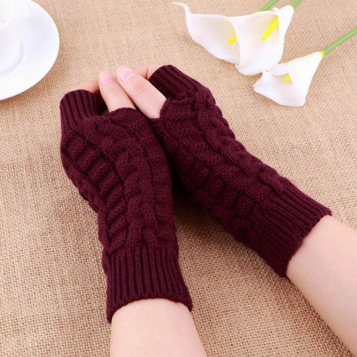 Half Finger Gloves for Women Winter Soft Warm Wool Knitting Arm Gloves