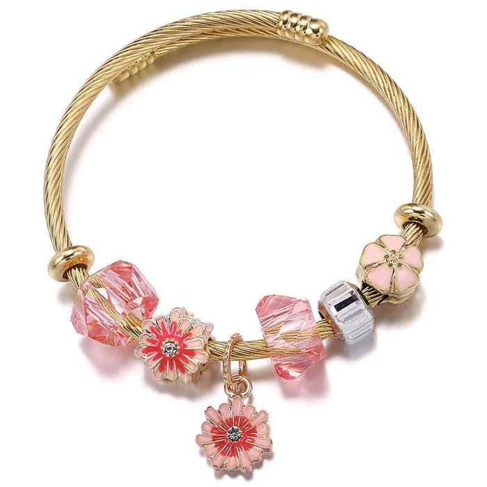 Stainless Steel Star Sunflower Pendant Open Bracelet