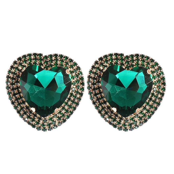 New Simple Love Female Opal Earrings Accessories Inlaid Rhinestone