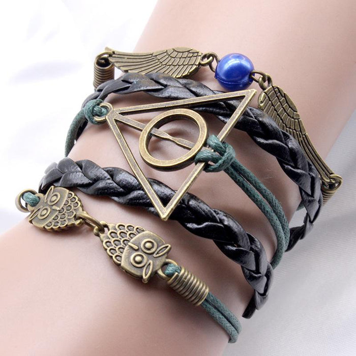 60Pcs Vintage Owl Wings Leather Rope Bracelet