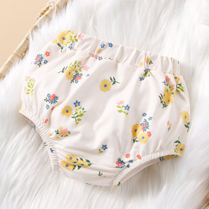 Small broken flower full printing fly sleeve ha Yi asshole pants calf socks four piece children's suit