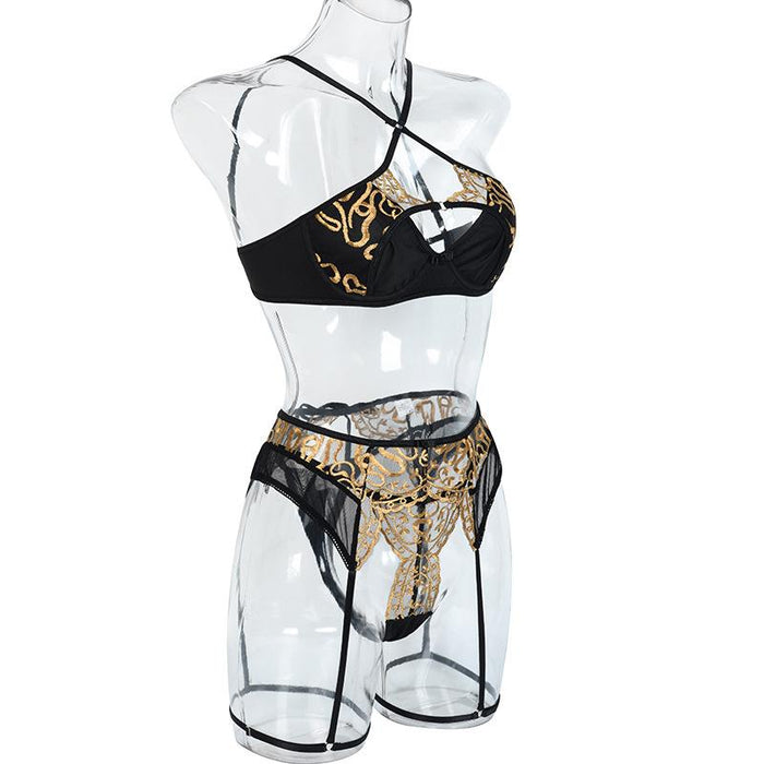 Summer Fashion Mesh Embroidered Patchwork Underwear Set
