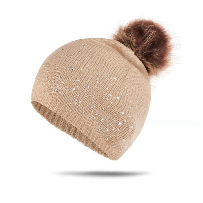 Fashion Rhinestone Inlay Solid Color Baby Pompom Hat