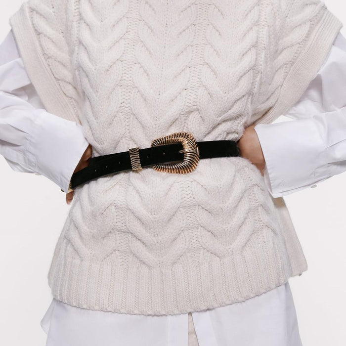 Vintage three-dimensional grain D-shaped velvet alloy belt waist