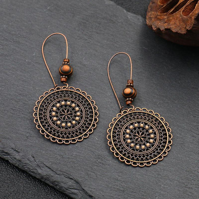 Retro Fashion Round Flower Rhinestone National Style Earrings
