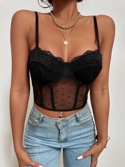 Sexy Lace Black Women Slim Fit Tank Top