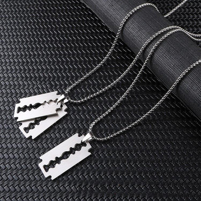Stainless Steel Razor Blades Pendant Necklaces