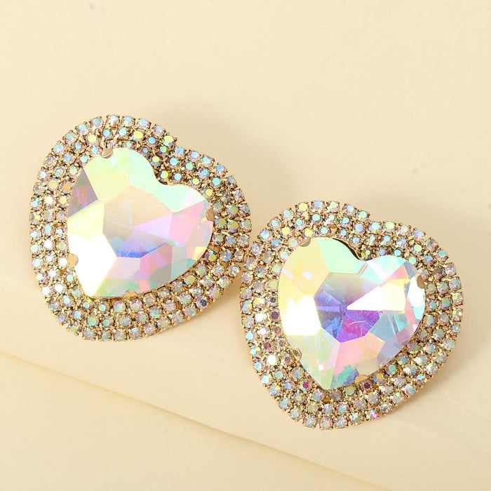 New Simple Love Female Opal Earrings Accessories Inlaid Rhinestone