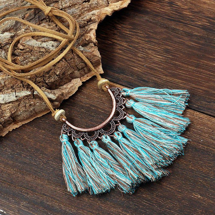 Women's Popular Creative Flower Retro Tassel Necklace