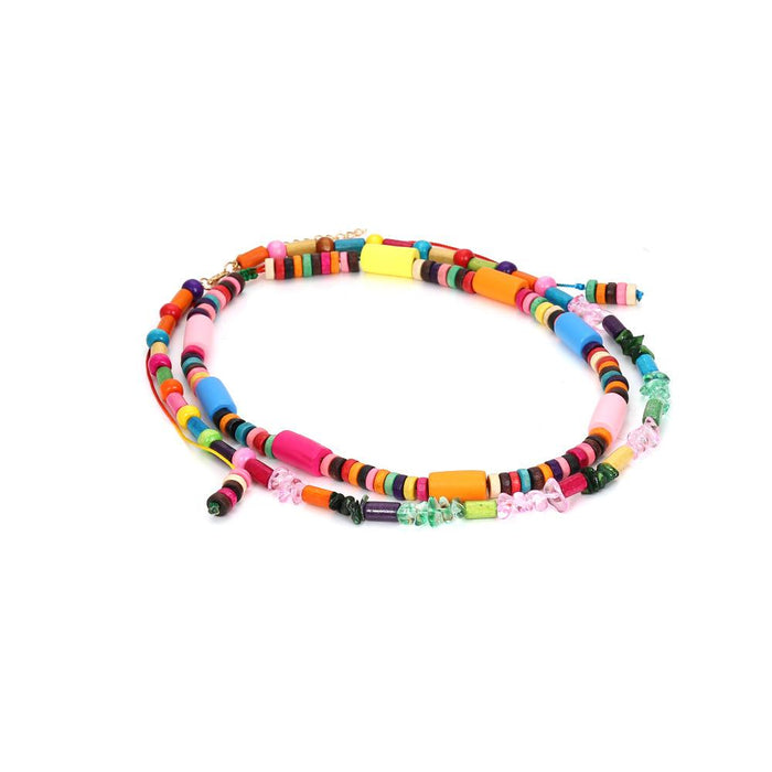 Hand Woven Double-layer Colored Wooden Bead Necklace