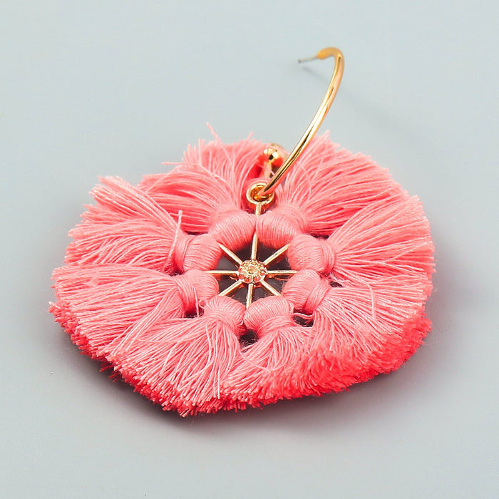 Bohemian Round Cotton Thread Tassel Earrings