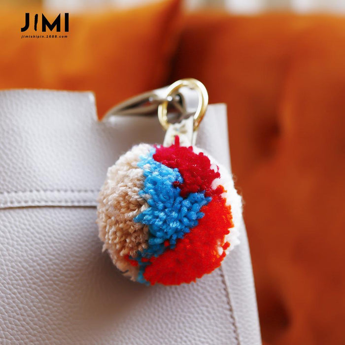 Hand Braided Boho Colored Pom Pom Keychain