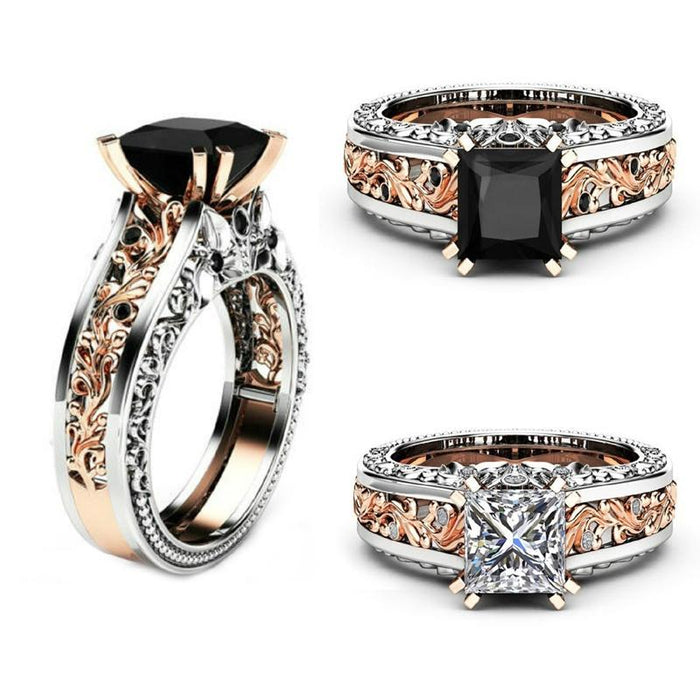 Princess Black / White Zircon Ring Jewelry