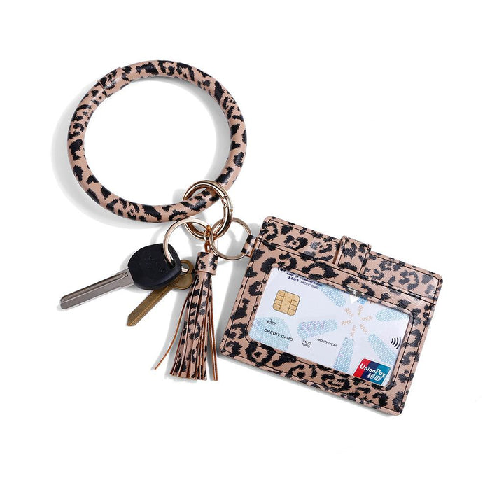 Wrist PU Leather Card Bag Key Chain Coin Purse Pendant